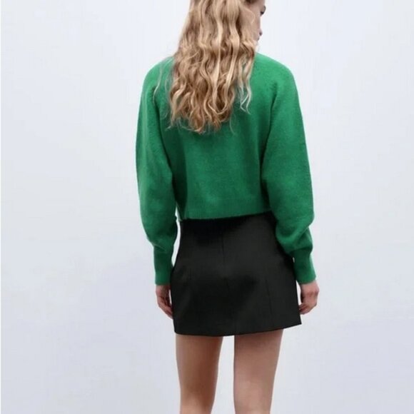 Green Zara Wool-Mix Bead Embellished Cropped Button-Front Sweater Cardigan (NWT) - Picture 9 of 10